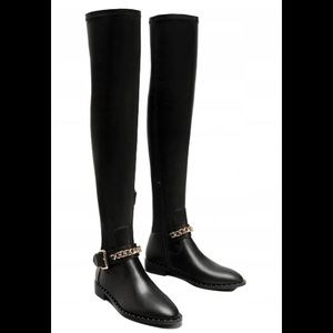 Zara Trafaluc Black Leather Over the Knee Boots